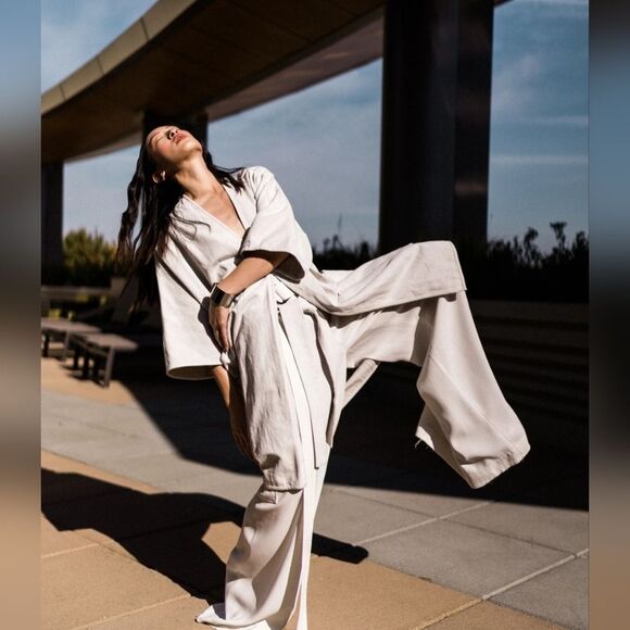 SCHAI Overcoat Linen Cotton Neutral Minimalist Lagenlook Oatmeal Oversized Small - Picture 3 of 16